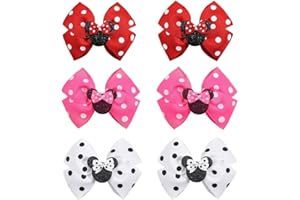 BBGIFTS 3 Pairs Red White Mouse Ears Hair Bows Clips 4 Inches Hair Bow Cute Mice Ears Toddler Hair Accessories for Women Girls for Birthday Party Favor Halloween Christmas Decoration