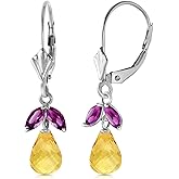 3.4 CTW 14k Solid White Gold Leverback Earrings Citrine Amethyst