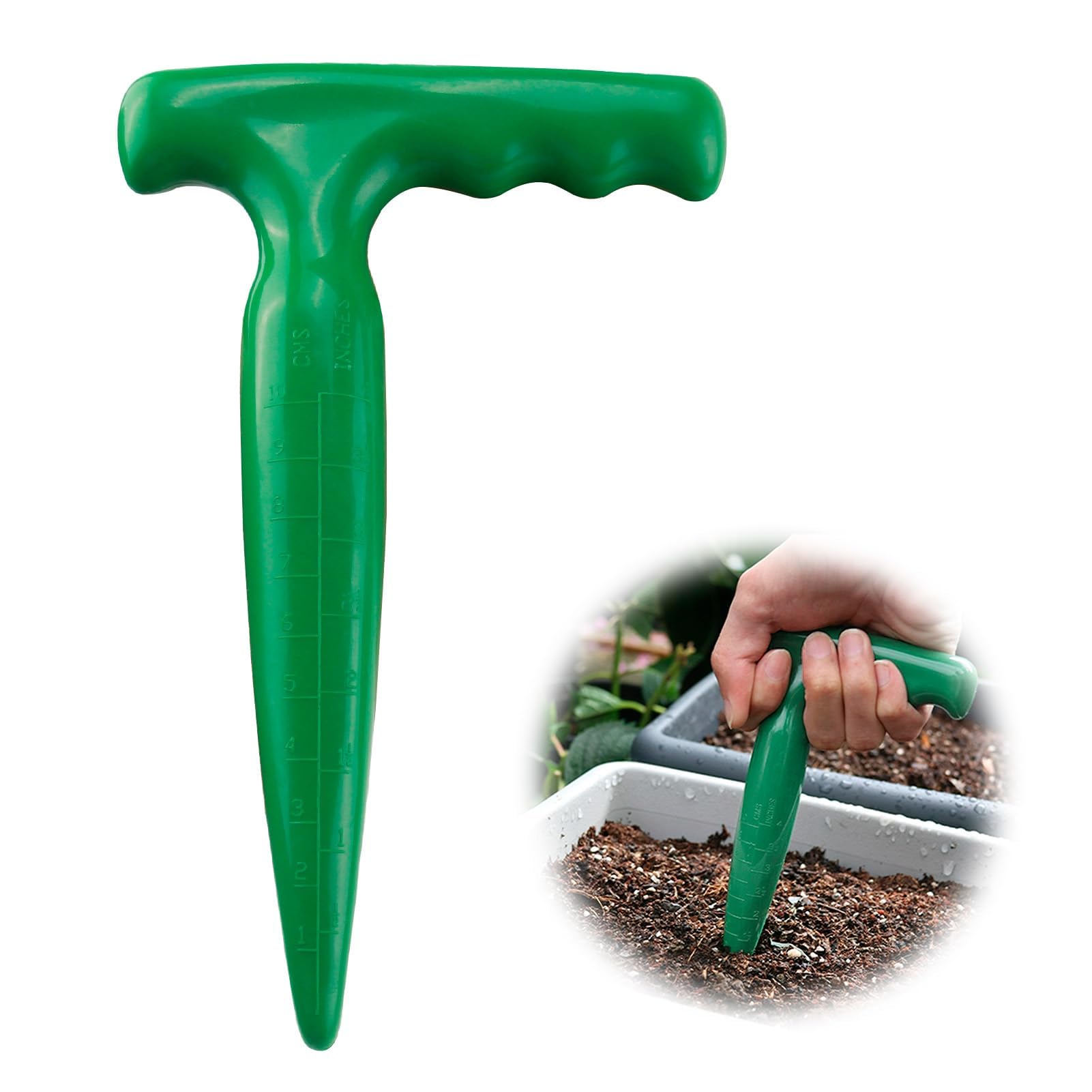 Bulb Planter Tool Plastic Garden Dibber Hand Tools with 1-10cm Measurement Scale Traditional Seed Planter with Handle for Planting Seeding (Dark Green)