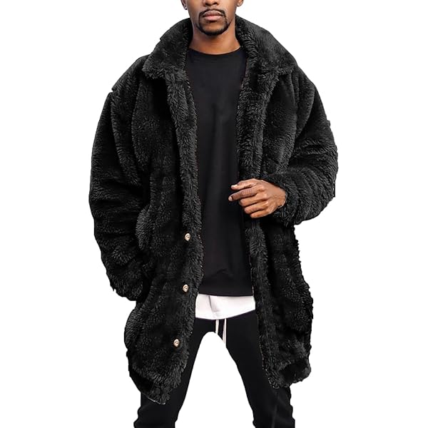 CHXLQQX Mens Fuzzy Sherpa Mid Length Coat Button Down Front with