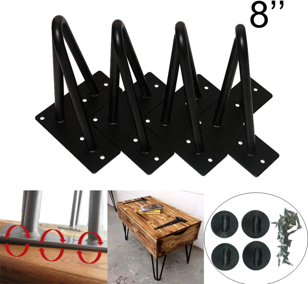 CARPETE 8" Steel Hair pin Legs - 1/2" Steel Rod - 4 Pack - Heavy Duty Cabinet Feet, Bed Feet, Strong Furniture Hairpin Legs