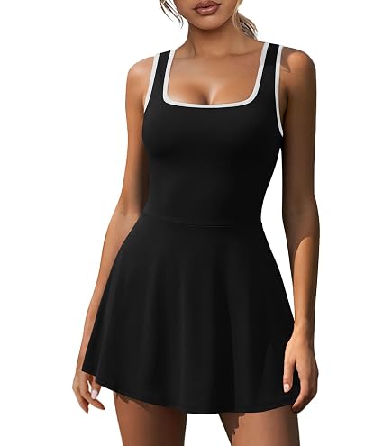 Wenlia Tennis Dress for Women with Built in Shorts Womens Athletic Dresses Active Workout Skort Dress with Pockets Black M : Clothing, Shoes & Jewelry