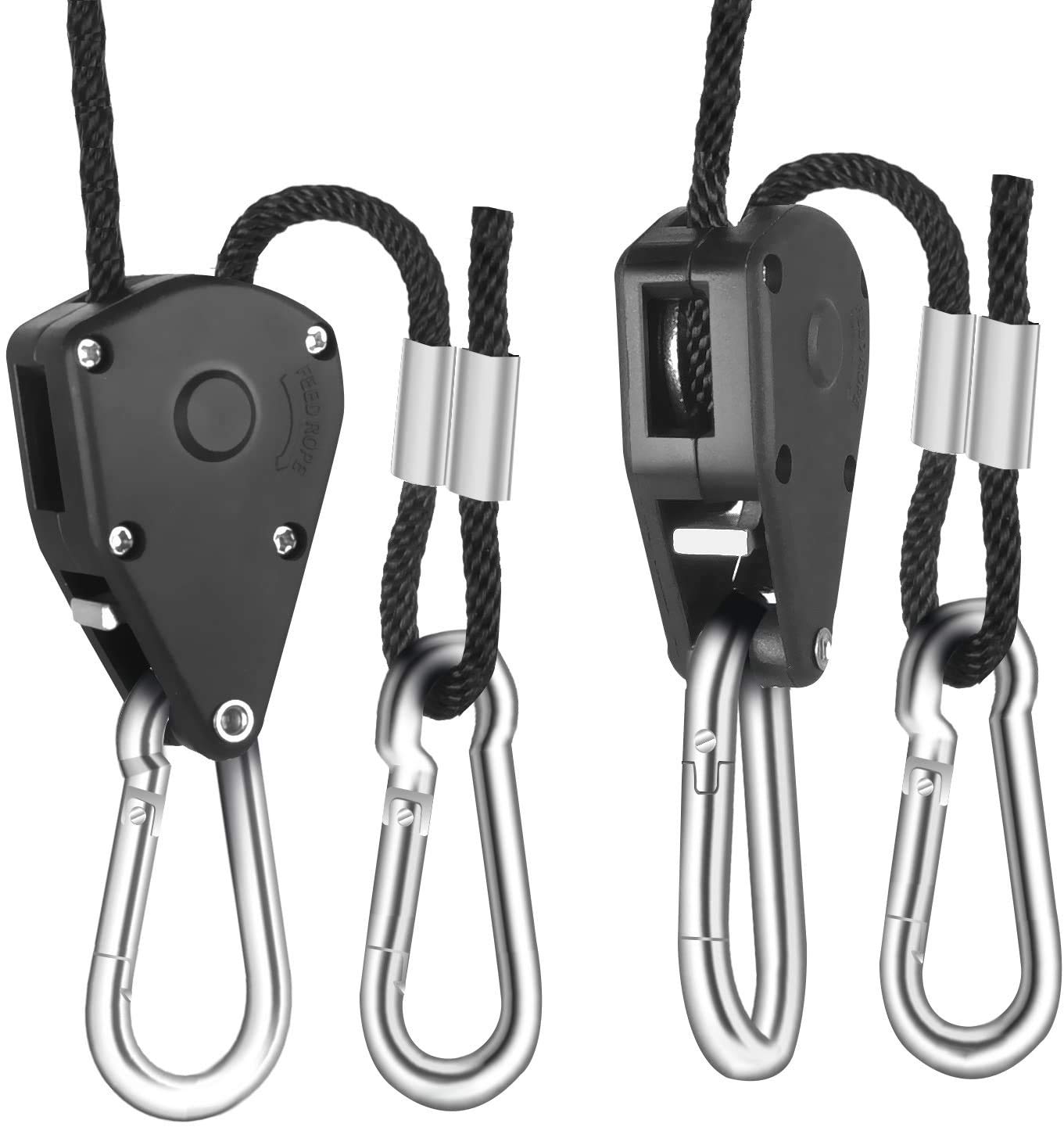 Senua 2 Pairs Ratchet Hangers 1/8 Inch Adjustable Heavy Duty Rope Ratchets Plant Light Slings Adjustable Rope Ratchet Hangers Maximum Capacity Up to 68 kg Each Pair