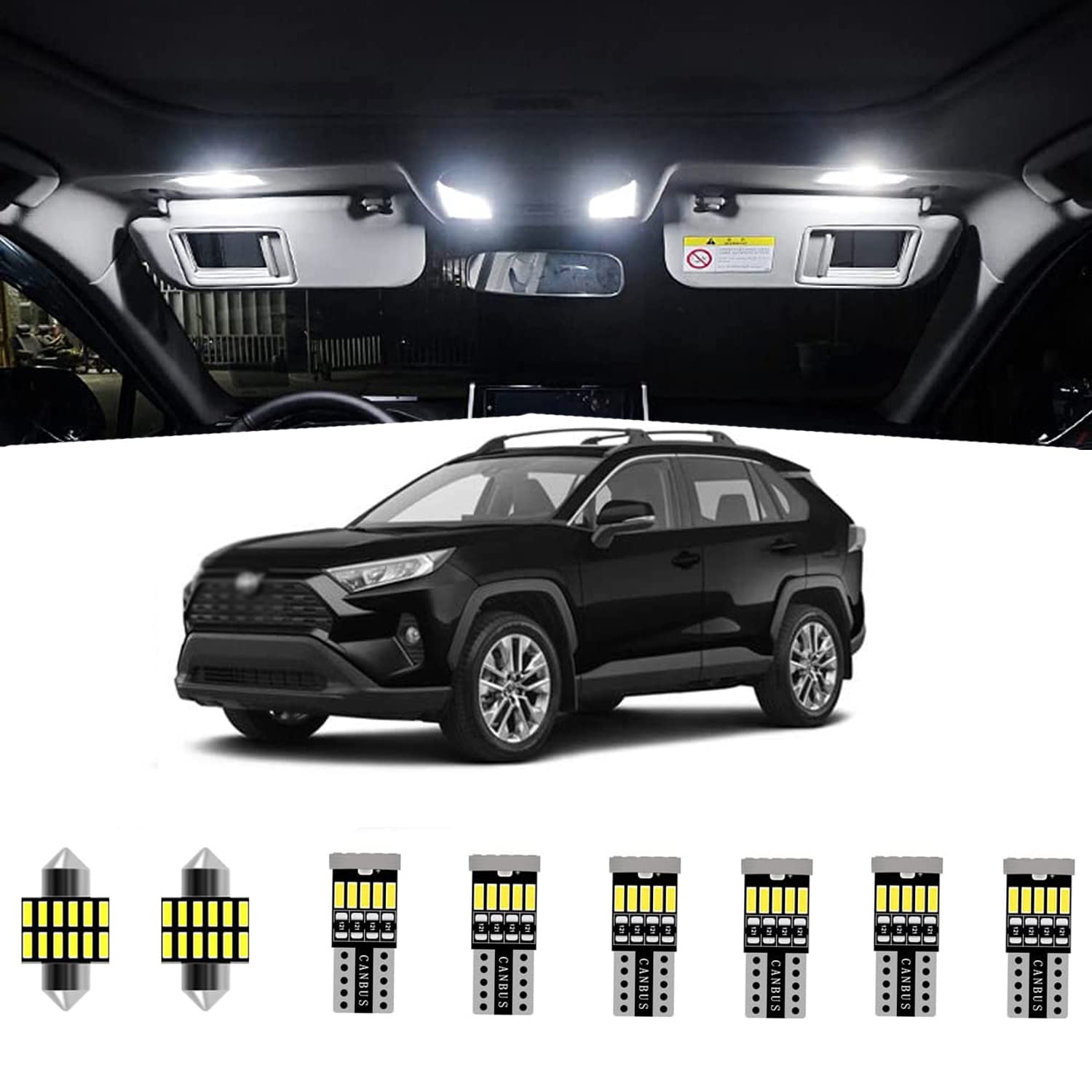 Photo 1 of 10pcs RAV4 Interior LED Lights Kit Super Bright LED Map Dome Light Bulbs for 2016 2017 2018 2019 2020 2021 Toyota RAV4 all models