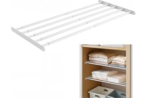 VanlonPro Expandable Closet Shelf Wall-Mounted Metal Storage Rack Adjustable Closet Rod DIY Divider Separator Space Saving for Cabinet Wardrobe Cupboard Kitchen Pantry Cupboard, 31.4-42 Inches