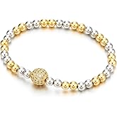 COOLSTEELANDBEYOND Beautiful Beads Bracelet for Women with Cubic Zirconia Ball