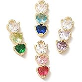DanLingJewelry 8Pcs Colorful Cubic Zirconia Heart Pendant Brass Love Heart Charms for DIY Jewelry Necklace Bracelet Making