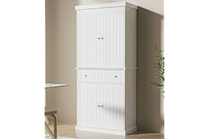 SunsGrove 71” Tall Kitchen Pantry Storage Cabinet, Traditional Freestanding Kitchen Pantry Cupboard, Farmhouse Storage Cabinet, Dining Room/Living Room/Entryway, White