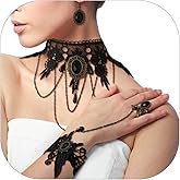 Gothic Victorian Style Vampire Choker Necklace Bracelet Earrings Set,Halloween Pirate Steampunk Witch Vampire Costume Accessories Jewelry for Women,Adjustable Size