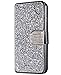 iPhone 6s Plus Case, FLYEE Handcraft Luxury Bling Rhinestone Wallet Case Ultrathin Magnetic Kickstand Crystal Leather Book Cover for Apple iPhone 6s/iPhone 6 Plus 5.5 Inch-Silver