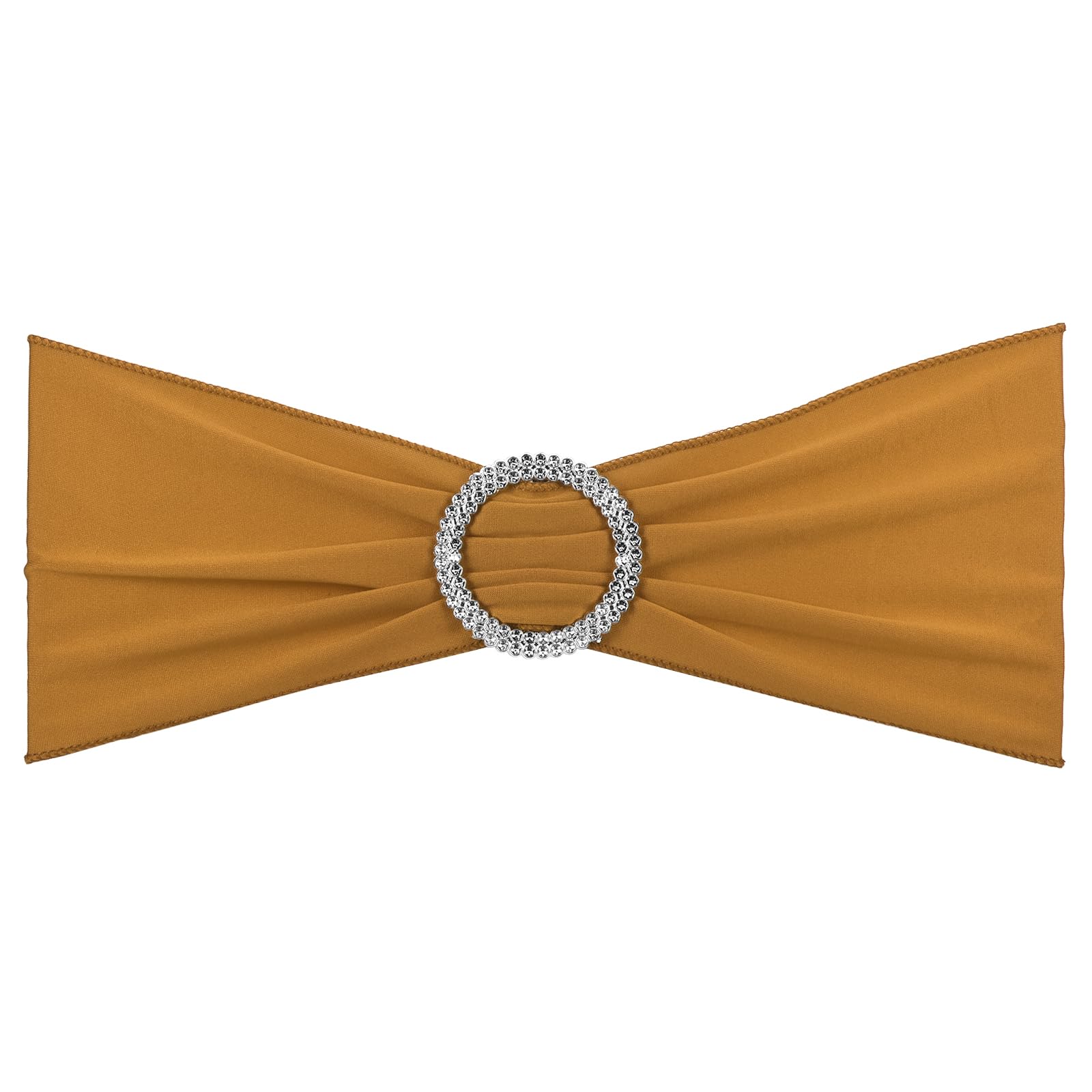 PATIKIL 13" x 5" Stretch Chair Sashes Bows, 25 Pack Elastic Chair Bands Sashes with Buckle Slider for Wedding Banquet Decorations, Gold Tone