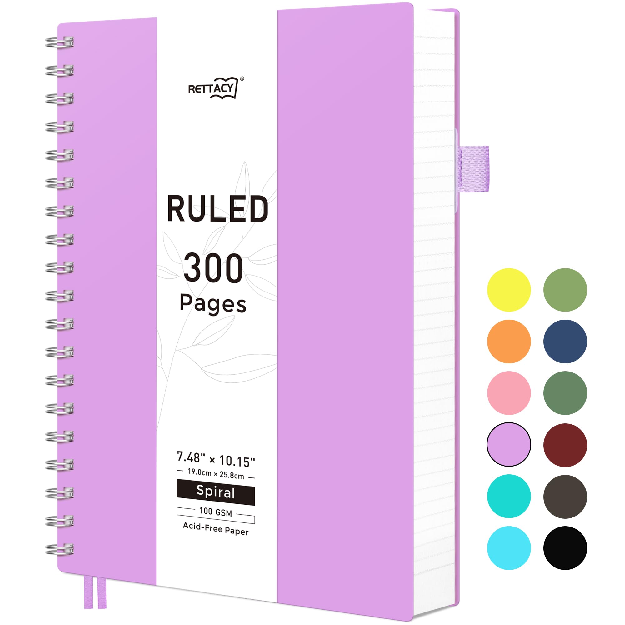 RETTACY B5 Wirebound Notebooks Colorful Spiral Notebooks 150 sheets/300 pages for Writing,100gsm College-Ruled Paper, PVC Hardcover, for Women Men Work Office School,19 x 25 cm - Purple