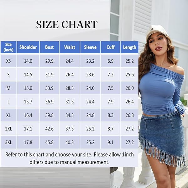 MISAKIA OFF LONG SLEEVE TOP THE SHOULDER FOR WOMEN SLIM FIT BOAT NECK GOING OUT CROP TOPS BLOUSES Y2K BLUE XL
