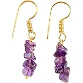NJCRAFT Gemstone Chips Dangling Earrings, Stone 2-3 MM, Gold Plated, Handmade Jewelry, Healing Crystals, Polished Nuggets Stones, Women Earrings, Gemstone Jewellry
