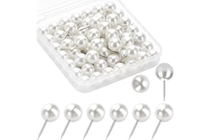 WTEEHN 60 Pcs Push Pins, Thumb Tacks for Decorative Wall, Pearl White Thumbtacks for Bulletin Board Corkboard Map Calendar Photo Home Office