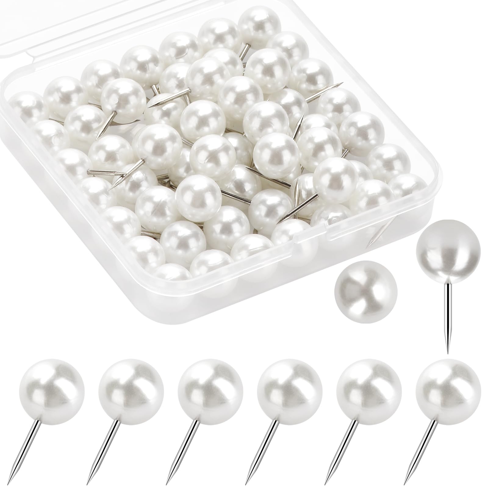 Photo 1 of 60 Pcs Push Pins, Thumb Tacks for Decorative Wall, Pearl White Thumbtacks for Bulletin Board Corkboard Map Calendar Photo Home Office