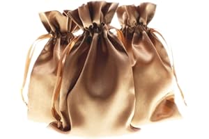 Knitial 4" x 6" Old Gold Satin Gift Bags, Jewelry Bags, Wedding Favor Drawstring Bags Baby Shower Christmas Gift Bags 50 per Pack