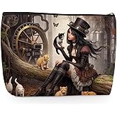 Wenboco Steampunk Makeup Bag, Cat Lover Large Capacity Travel Makeup Case Cosmetic Bags for Women, Portable Pouch Purse Travel Essentials Toiletries Accessories, Christmas Birthday Gifts for Women