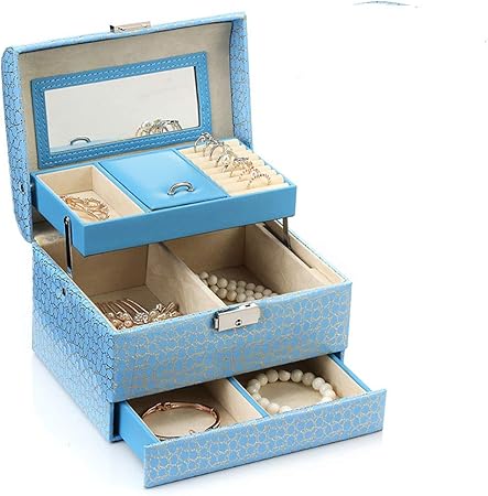 YBWEN Caja de joyería Joyero para Mujer con Espejo de Cuero de PU con Espejo Mini