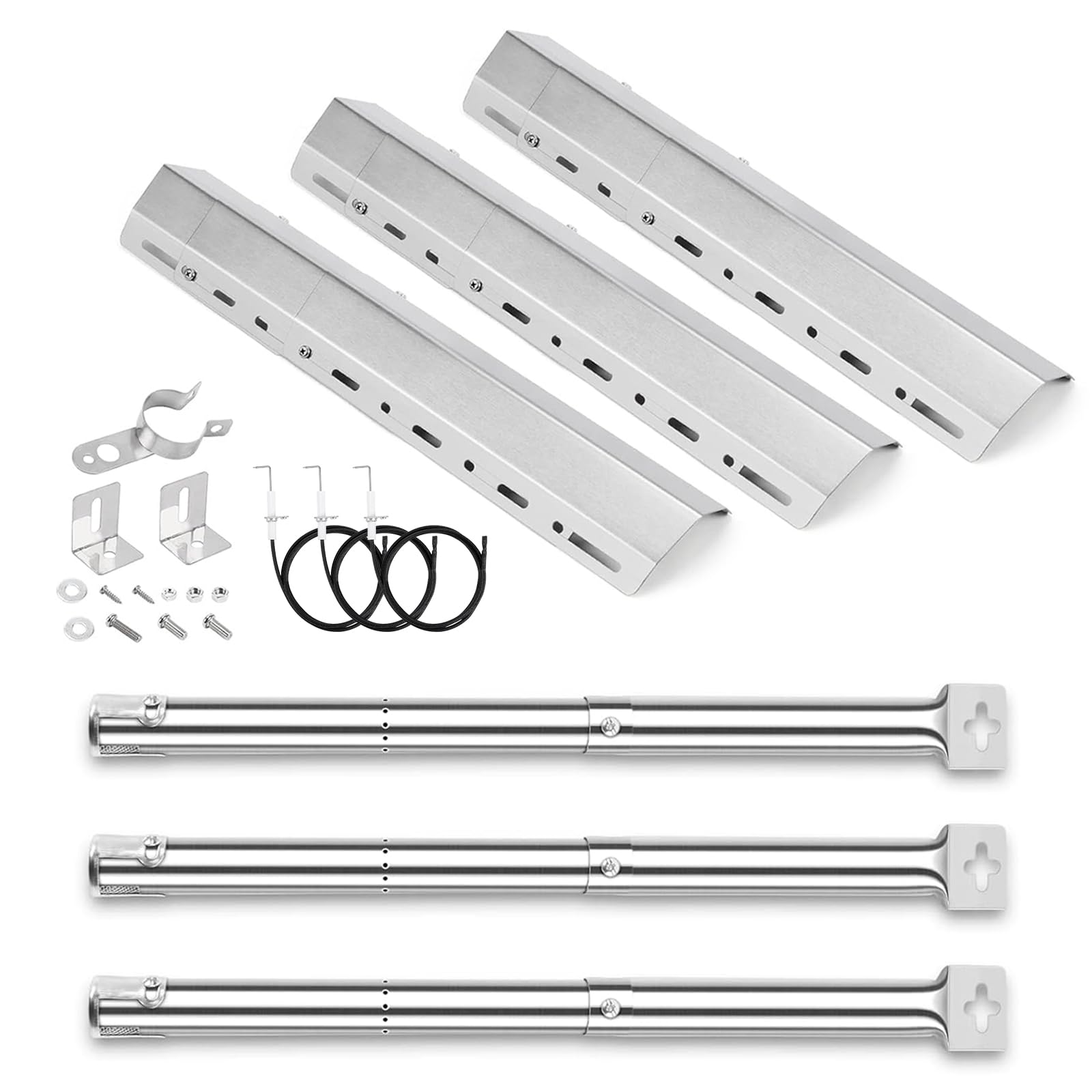 GFTIME Universal Adjustable Burner & Heat Plate Kit for Charbroil, Outback, CosmoGrill, Stainless Steel Replacement Gas Grill Parts Kit for Berkley,Napoleon, 3 Kit Pack