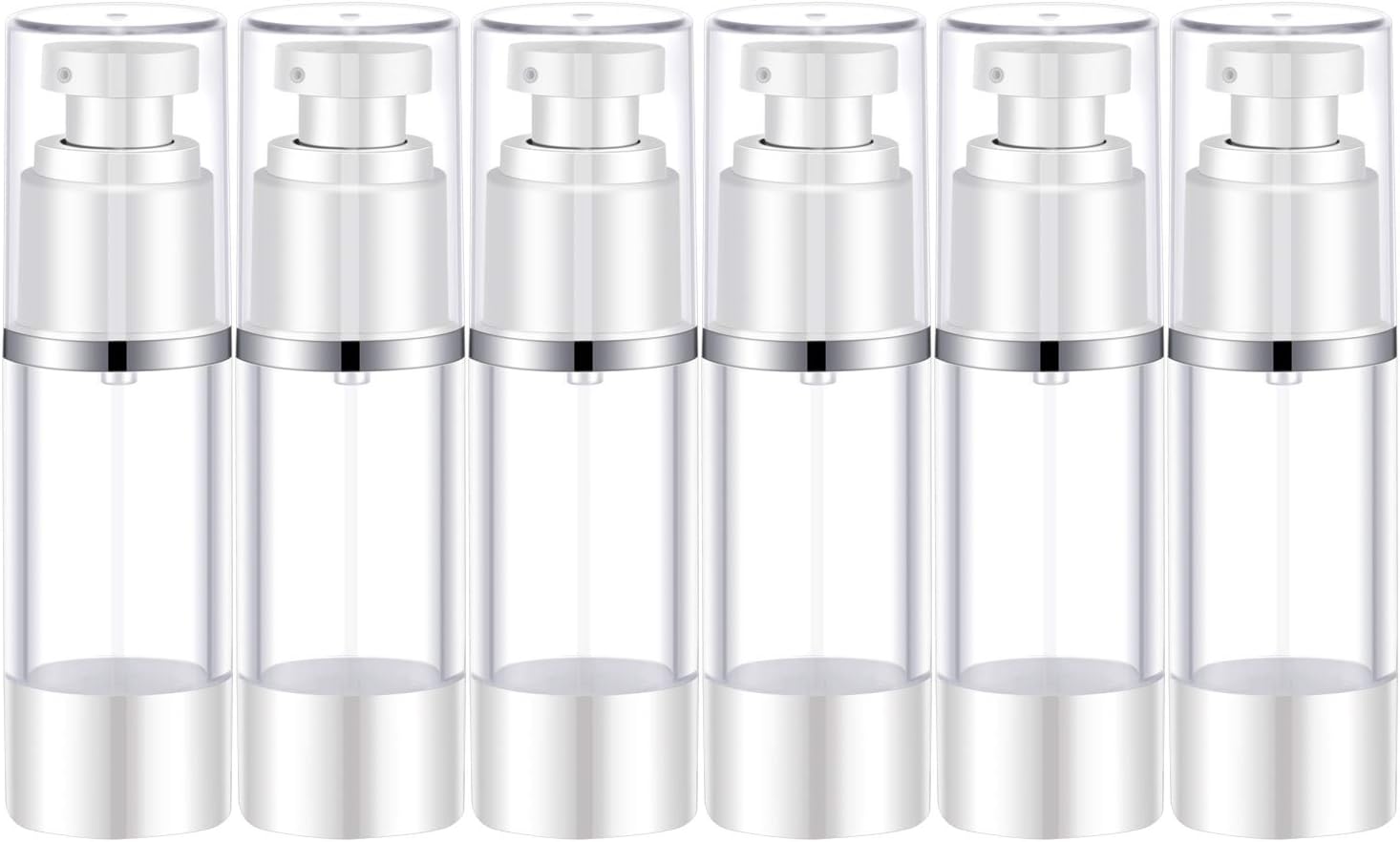 Lil Ray1 OZ Refillable Airless Pump Bottle Empty Travel Lotion Container Plastic Cosmetic Dispenser for Liquid foundation, Lotion, Essential oil, Shampoo (6PCS,White)