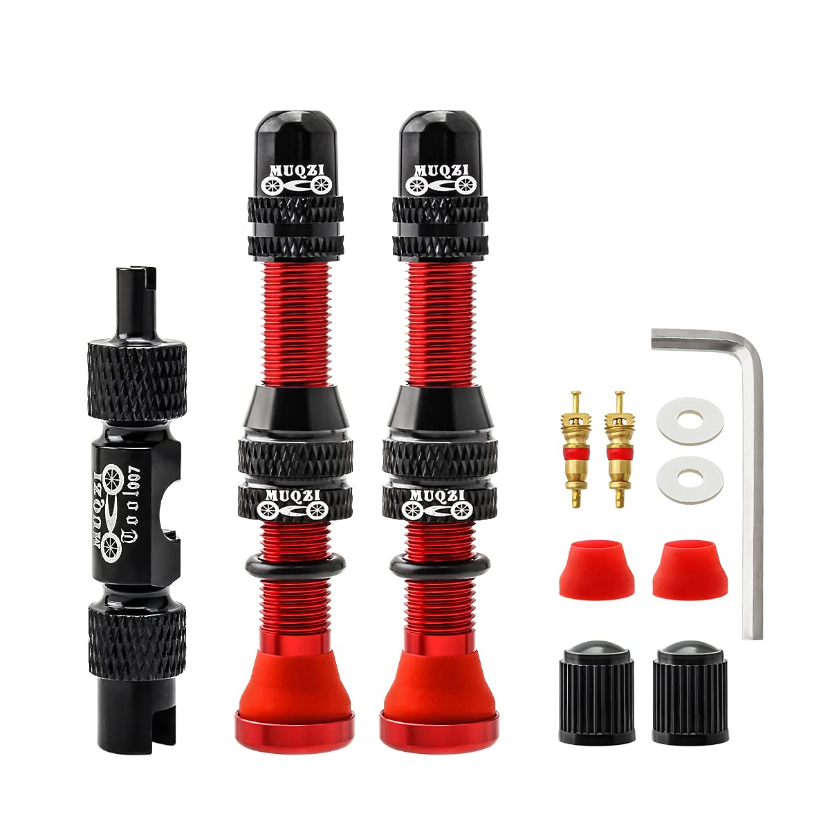 MUQZI Alloy 60mm Bike Tubeless Schrader Valve Stems - Universal Fit, Red