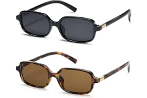 hnbliv Rectangle Trendy Small Sunglasses for Women Retro Sun Glasses with Thin Narrow Frame, 90s Y2K Fashion Essential