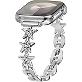 Nereides Compatible with Apple Watch Bands for Women 42mm/41mm/40mm/38mm,Fashionable Pentagram with Diamonds Band iWatch Bands for Women Series 10 9 8 7 6 5 4 3 2 1,Silver