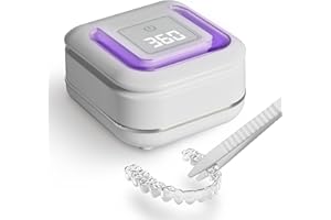CENCALO Ultrasonic Retainer Cleaner Machine with 2 Digital Timer, U-V Dental Cleaning Pod with Viewing Port,180ml Portable Denture Cleaner for Mouth Guards, Night Guards, Aligners, Brace, Jewelry, 42kHz White