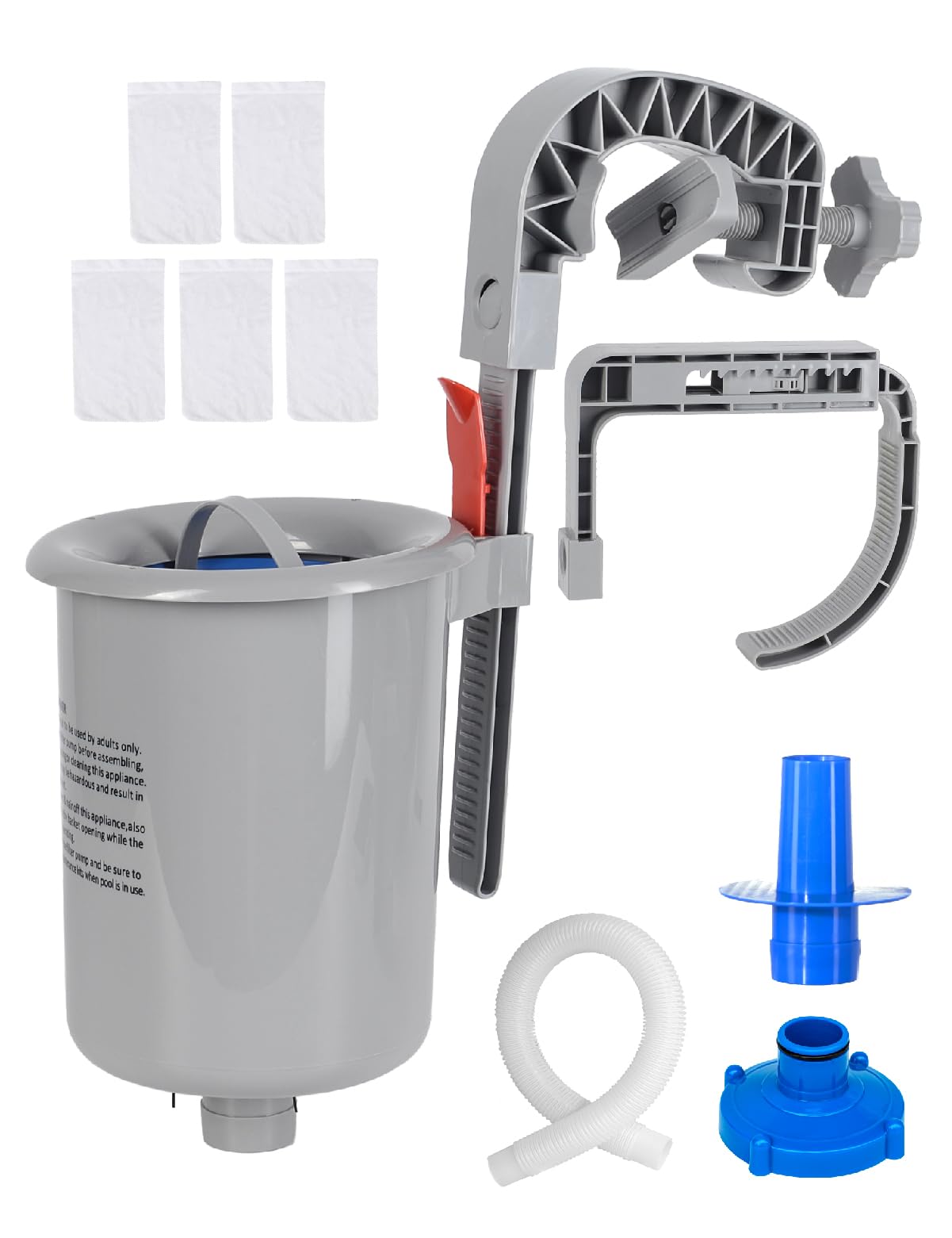 Photo 1 of MUWOOB Above Ground Pool Skimmer - Wall Mount & Floating Pool Surface Skimmer for Leaves/Debris, Fits Inflatable/Metal Frame Pools with Adjustable Height Bracket, Basket and Hose (5 Socks Included)