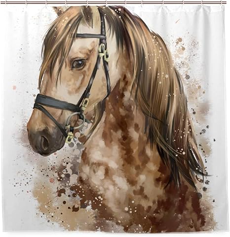 Amazon Nikivivi 防水シャワーカーテン 馬の頭の水彩画 浴室 目隠し 間仕切り取付簡単 カーテンリング付属 おしゃれ バスカーテン 180ｘ180cm シャワーカーテン ホーム キッチン オンライン通販