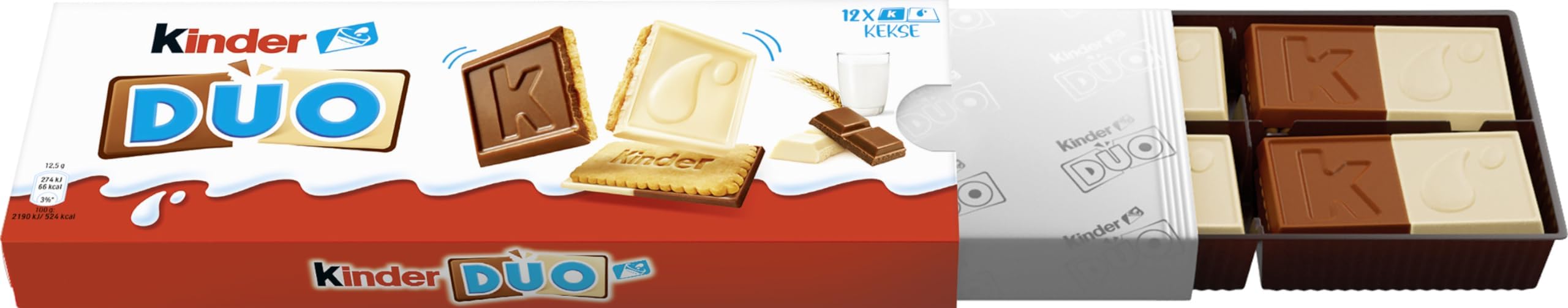 kinder DUO – Knusprige Kekse mit Schokoladentäfelchen aus Vollmilch- und weißer Schokolade – Leckerer Snack für zwischendurch – Süßigkeiten für Karneval & Fasching – 1 Packung à 150g mit 12 Keksen 4