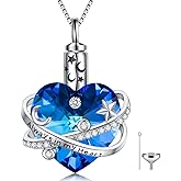 WINNICACA Moon Star Urn Necklace for Ashes Sterling Silver Crystal Ashes Necklace Jewelry for Ashes Cremation Necklace Cremation Jewelry for Ashes Memory Ash Necklace for Human ashes for Her Mother