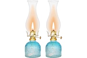 GXFCCYXT 2Pcs Oil Lamps for Indoor Use Blue Vintage Glass Clear Kerosene Lamp Indoor Decorative Hurricane Lamp Oil Lantern for Home Tabletop Emergency Lighting
