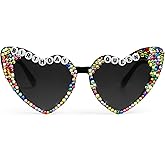 Etercycle Heart Shaped Sunglasses, Birthday Queen Black Heart Sun Glasses Birthday Gift, Colorful Diamond Love Glasses for Women Cute Birth Day Decorations