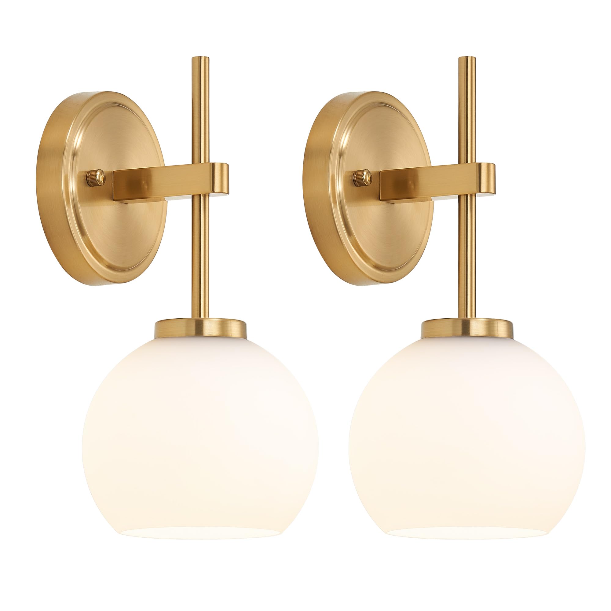 Photo 1 of Gold Battery Operated Wall Sconce Set of 2, Wireless Rechargeable Sconces Wall Lighting with Remote Control, LED Dimmable Wall Lights with Opal White Glass Shade, 12 Colors RGB & 3 CCT Bulb