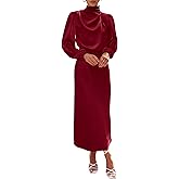 BTFBM Womens Mock Neck Satin Dress Spring Summer 2026 Long Sleeve Lightweight Formal Wedding Party Maxi Cocktail Dresses