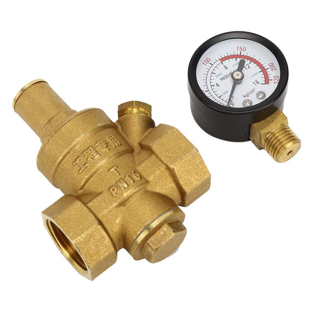 Pressure Reducing Valve, DN20 0.05-0.8 MPa Heavy Duty Adjustable Brass Water Pressure Reducer Relief Valve Plumbing Tool with Gauge Meter