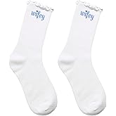 Fukaisu Ruffle Wifey Socks, Soft Cotton Blue and White Bridal Socks Bride To Be Gift Bachelorette Party Favor Decor for Wedding Party