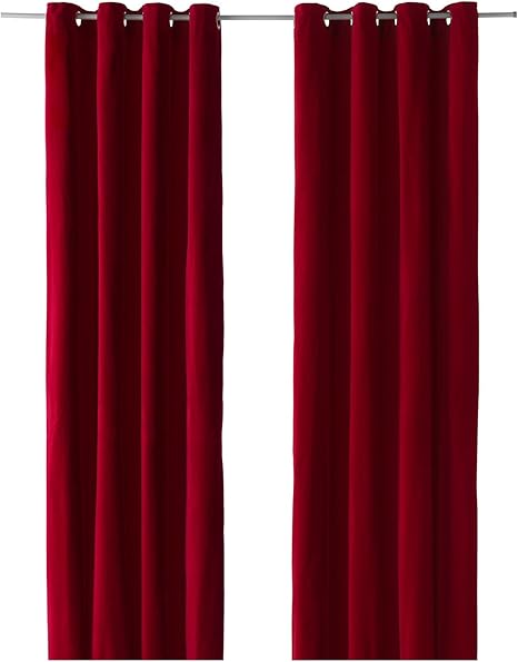 Ikea Sanela Curtains Red Cotton Velvet Blackout 2 Panels Grommet