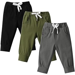 Kutterild Toddler Jogger Pants 3 Pack Toddler Boy Sweatpants Baby Boy Trousers Infant Newborn Leggings Bottom with Pocket