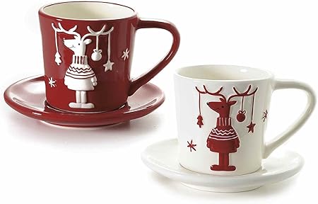 Idee Regalo Natale Amazon.Gruppo Maruccia Set Quattro Tazzine In Ceramica Con Renne Idea Regalo Natale Amazon It Casa E Cucina
