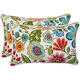 Pillow Perfect Bright Floral Indoor/Outdoor Throw Pillows, 2 Count, Lumbar - 11.5" x 18.5", Blue/Purple Gregoire