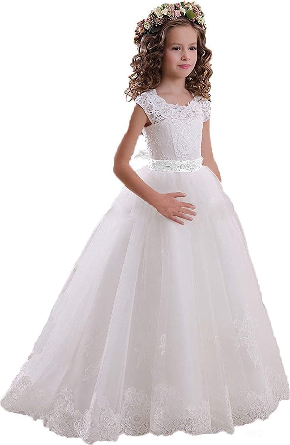 First Communion Dresses Lace Flower Girl Dress Princess Pageant Gown FB011A