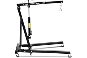 PeacefulHues 2 Ton Engine Hoist, 4400LBS Hydraulic Heavy Duty Crane Lifter with 6 Casters, Folding Cherry Picker with Telescopic Boom, Engine Hoist Lift for Garage, Workshop, Warehouse, Black