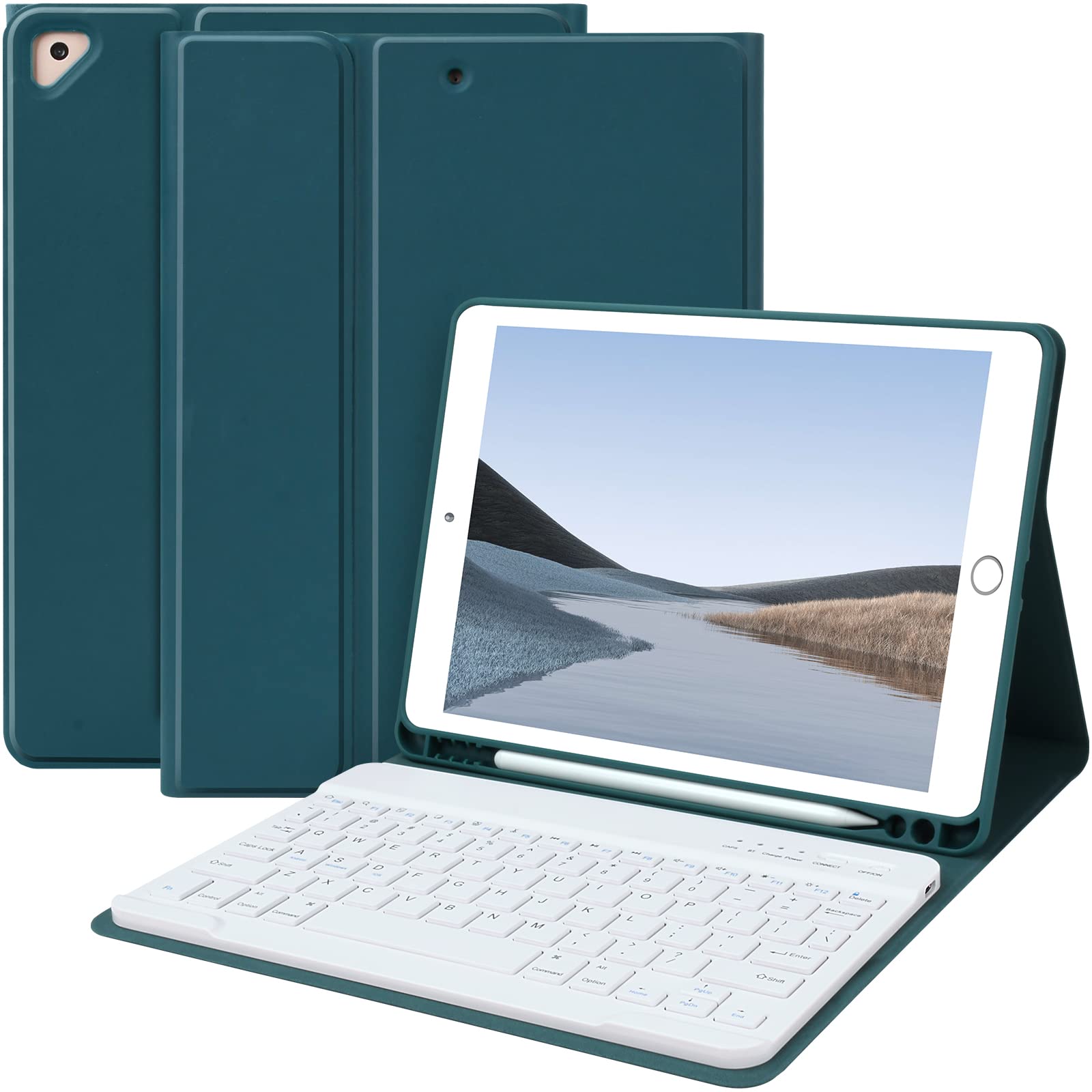 Photo 1 of Keyboard Case for iPad 9th Generation 2021/8th Gen/7th Gen 10.2 Inch, Detachable Wireless with Pencil Holder Keyboard Cover for New iPad 9th Gen/8th Gen/7th Gen 10.2"/iPad Pro 10.5", Dark Green