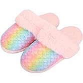 HYHFM Girls Mermaid Fluffy No-Slip Soft Memory Foam Kids House Slippers Indoor Outdoor