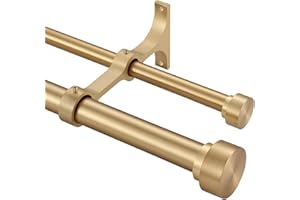 KEMMIE Heavy Duty Double Curtain Rods with Cylindrical Cap Finials 72 to 144” Telescoping Rod 1 Inch Diameter Front Rod and 5/8 Inch Diameter Back Rod Window Drapery Rods, Warm Gold