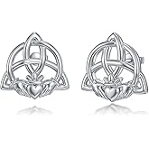Flpruy Celtic Claddagh Earrings for Women 925 Sterling Silver Irish Claddagh Studs Trinity Knot Jewelry Celtic Gift for Men