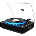 LP&No.1 Record Player with Built-in Stereo Speakers, LED Control, 3-Speed Belt-Drive Vinyl Turntable with USB Playback & Recording, Wireless Input & Output, Auto Stop, Pitch Control | Black
